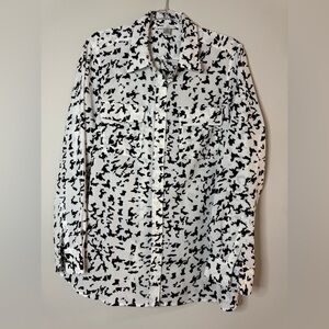 Dalia Collection Black White Abstract Print Button Down Blouse Long Sleeve 1X